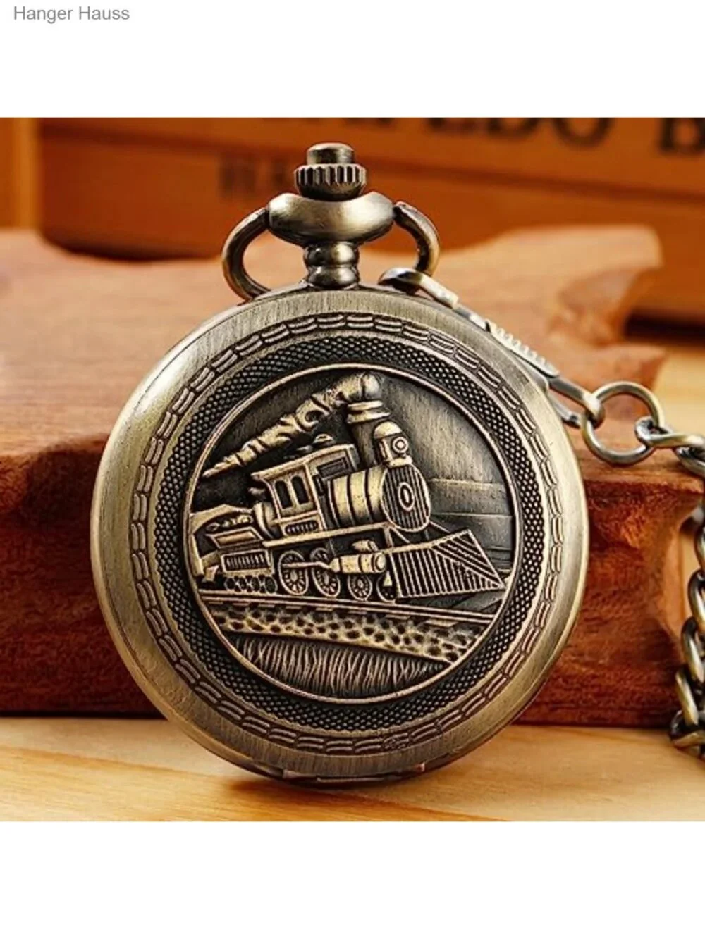 Vintage Bronze Quartz Pocket Watch for Men with Chain